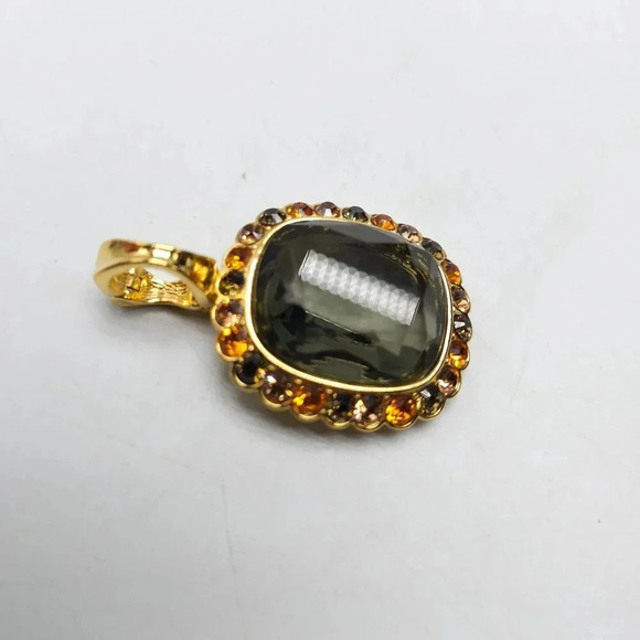 Joan Rivers Vintage Orange Green Glass Necklace Pendant Large 2.25 in - Picture 2 of 5